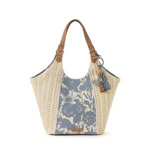 "Sakroots Women's Roma Straw Small Shopper - Lake in Bloom "
